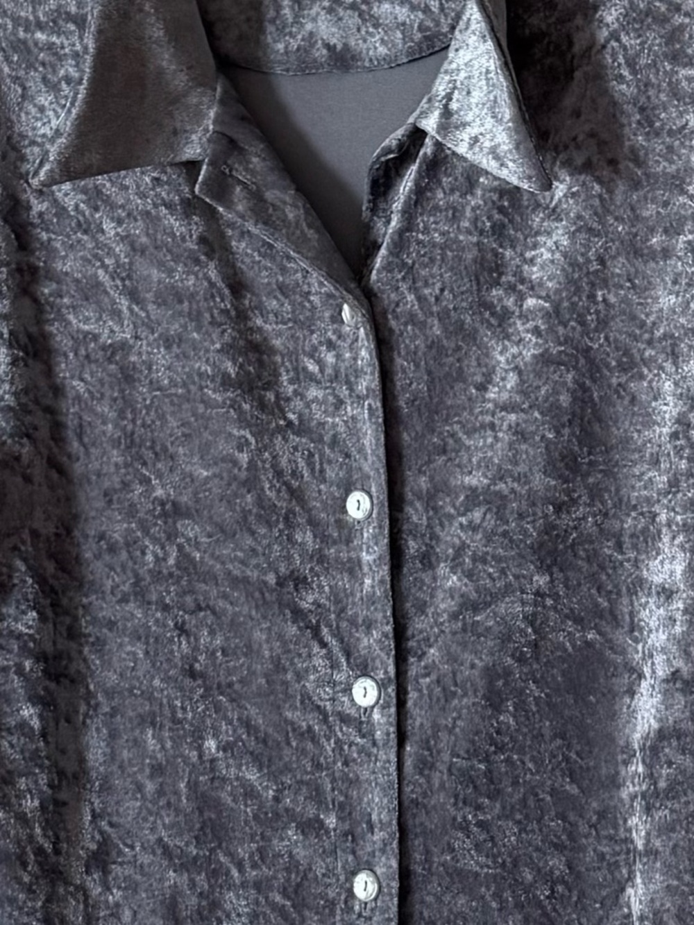 Silver Velvet Button Down 90s Minimal Calvin Klein Vibe